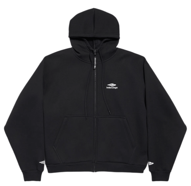 Balenciaga 3B Sports Icon Zip-Up Hoodie Washed Black White