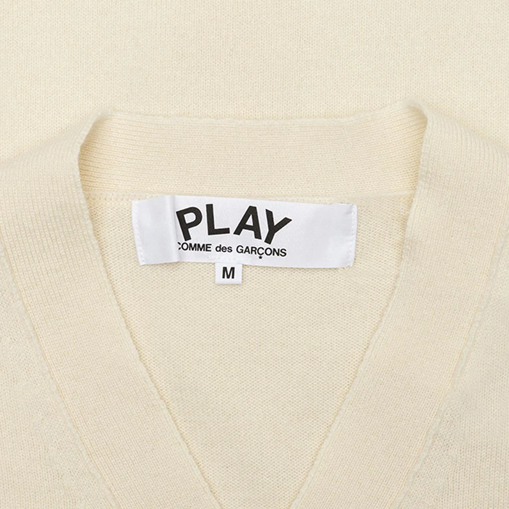 COMME DES GARCONS PLAY WOVEN V-NECK CARDIGAN - NATURAL