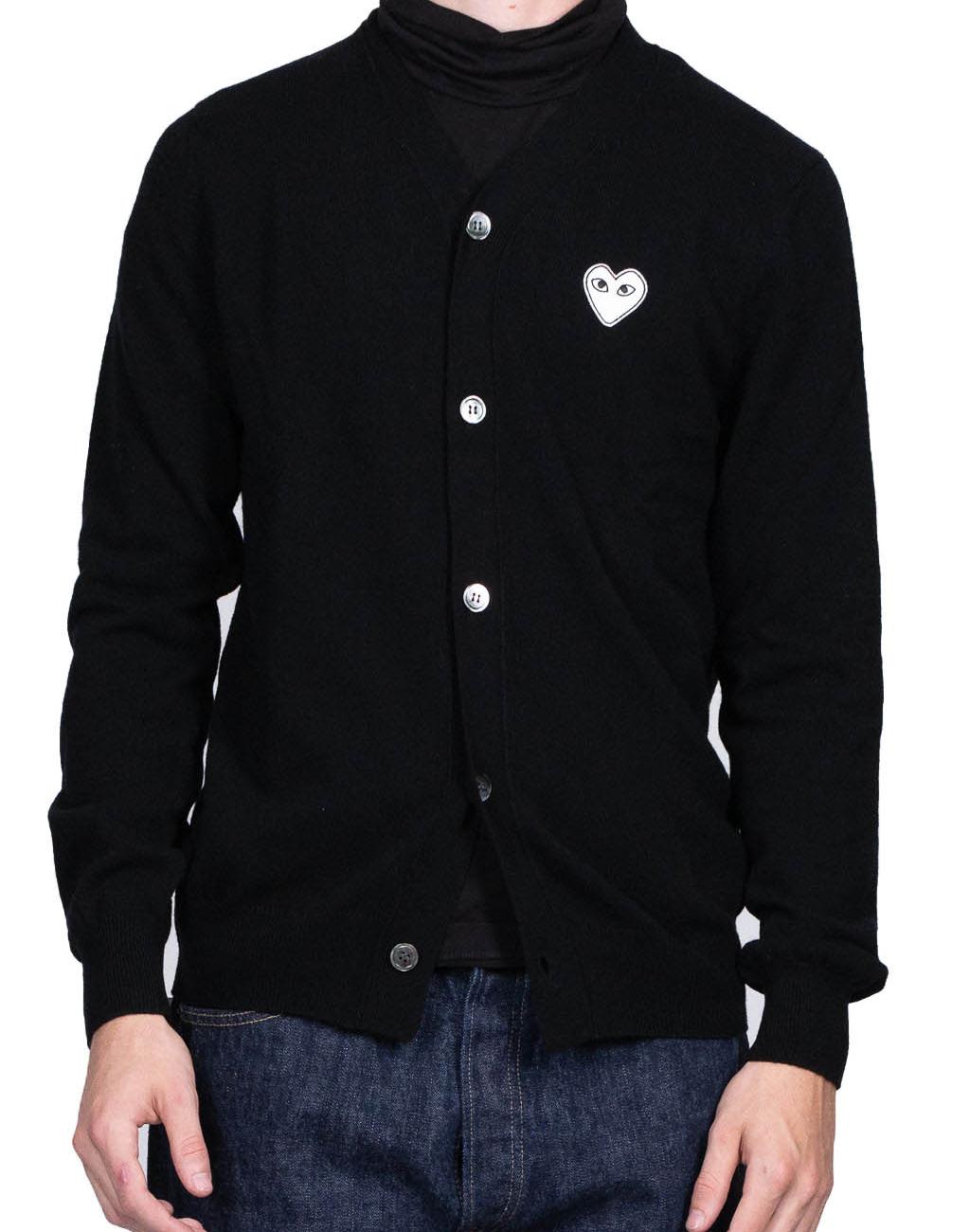 MEN'S WHITE HEART CARDIGAN - BLACK