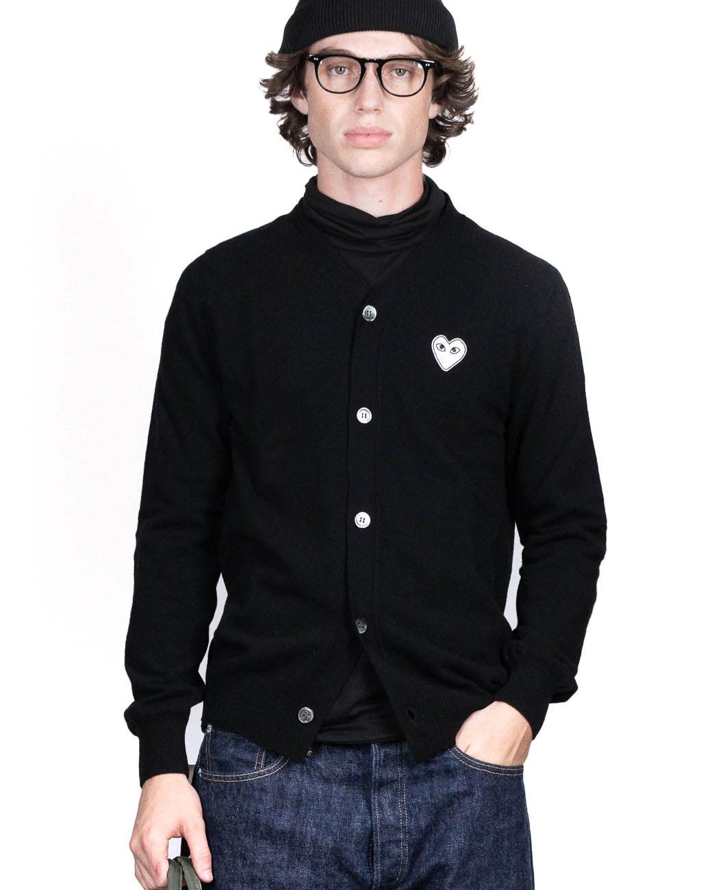 MEN'S WHITE HEART CARDIGAN - BLACK