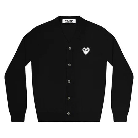 MEN'S WHITE HEART CARDIGAN - BLACK