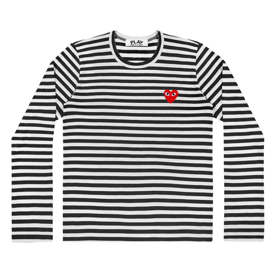 Women's CDG Play Kawakubo Rei Love Black White Stripe Round Neck Long Sleeves T-shirt