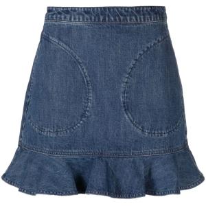 Scalloped cotton-denim skirt