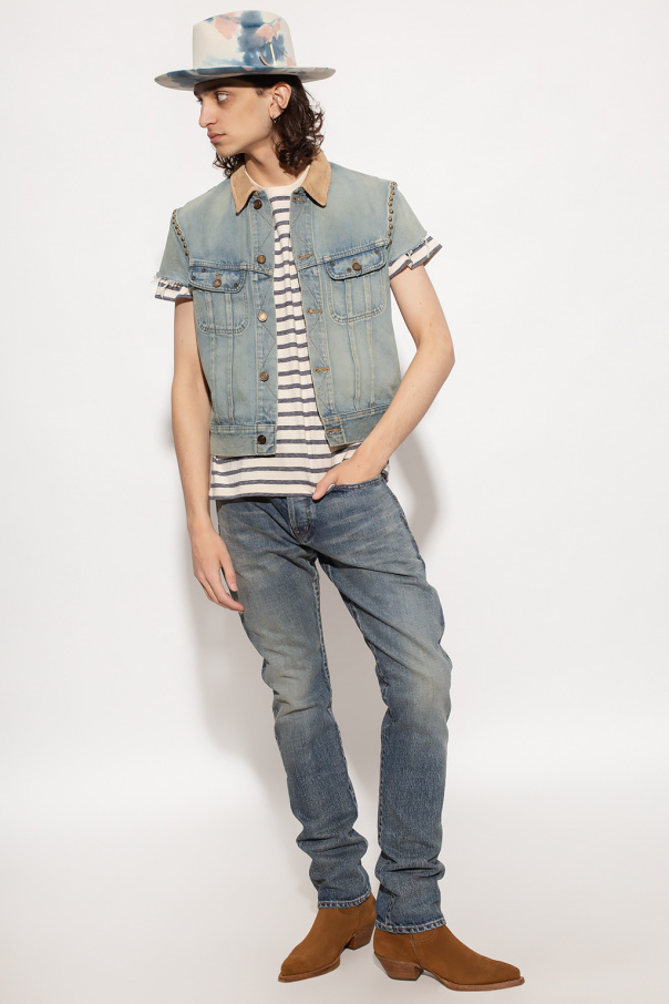 Saint Laurent Striped Monogram T-Shirt 'White/Blue'