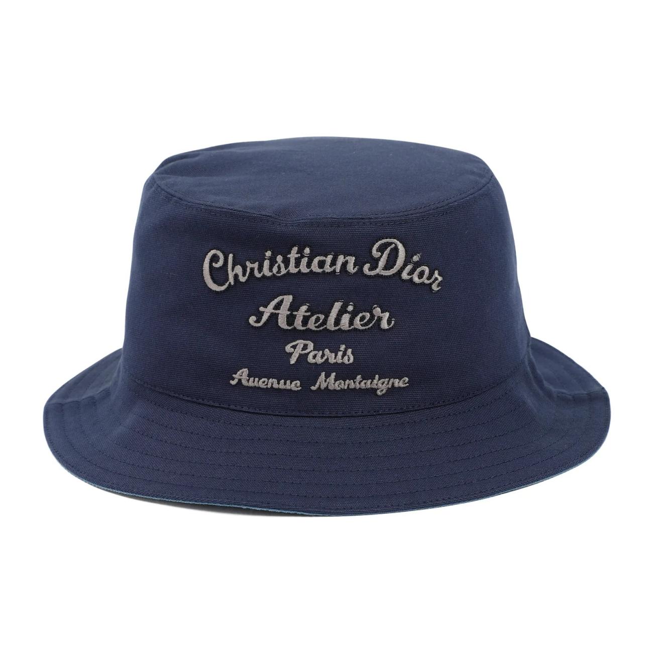 Dior Oblique Jacquard Navy Blue Beige Cotton Bucket Hat  Crepslocker