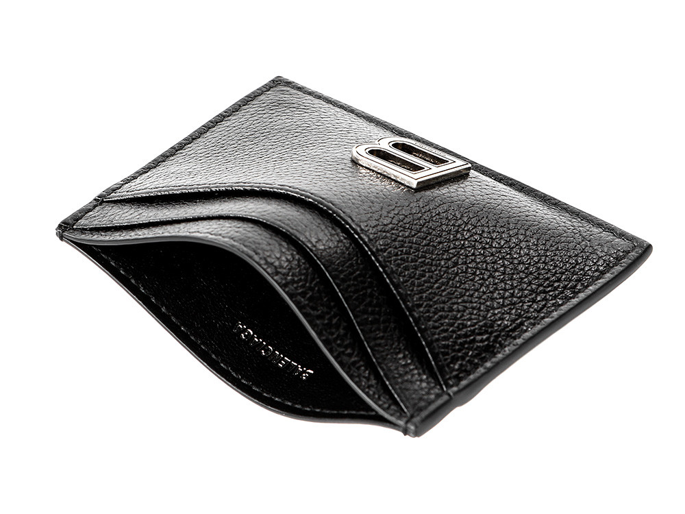 Balenciaga Hourglass B Logo Black Leather Card Holder 