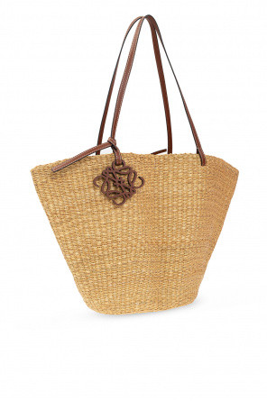 Loewe Shell Leather Trim Raffia Basket Bag 