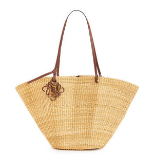 Loewe Shell Leather Trim Raffia Basket Bag 