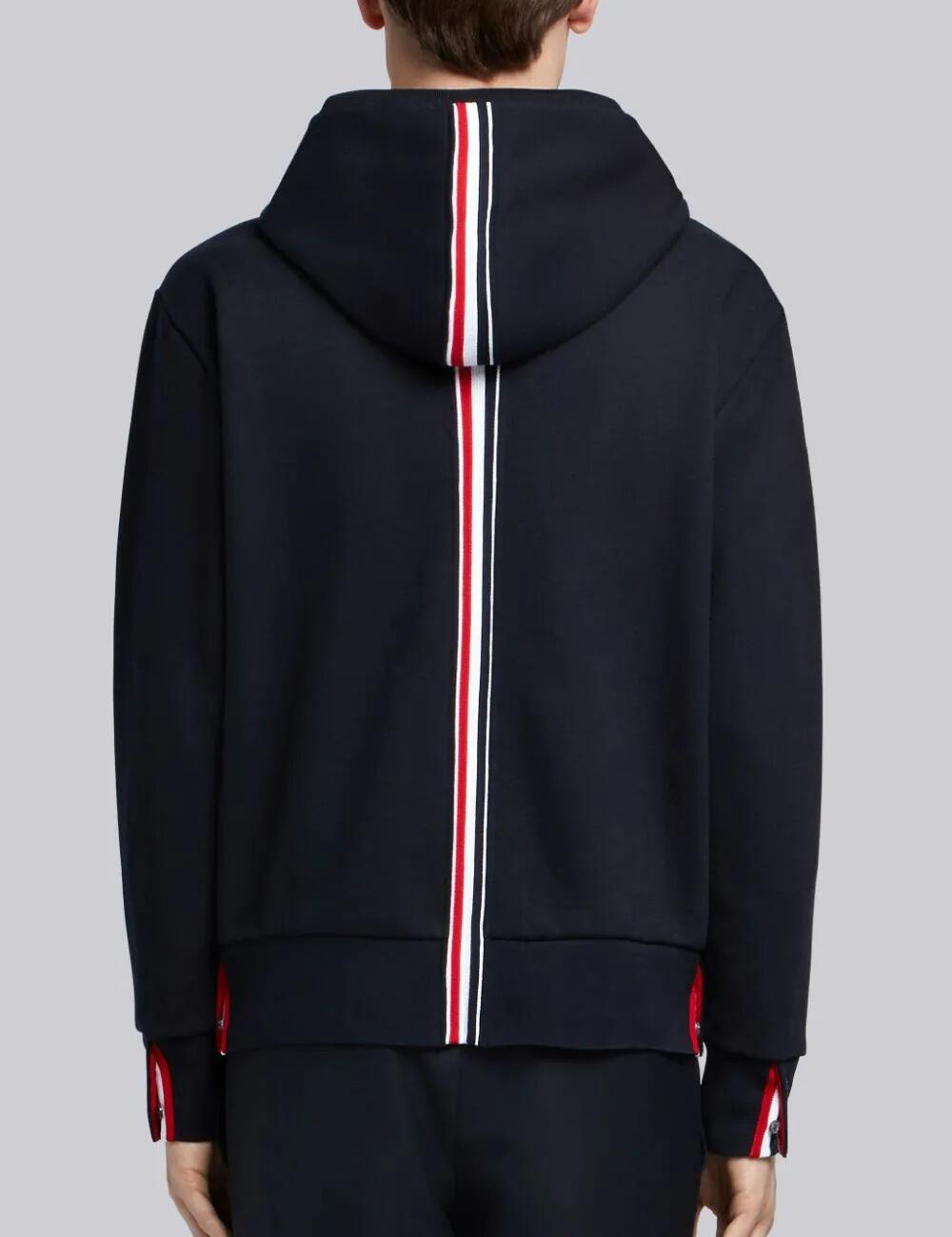 NAVY COTTON LOOPBACK CENTER BACK STRIPE ZIP-UP HOODIE