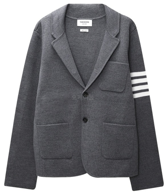 Thom Browne Diagonal Armband Gray Wool Knit Jacket 