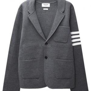 Thom Browne Diagonal Armband Gray Wool Knit Jacket 