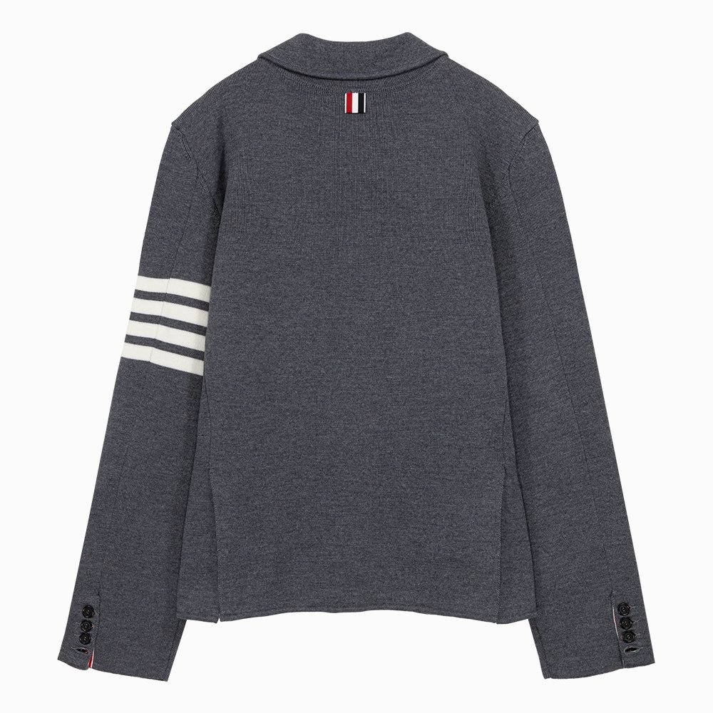 Thom Browne Diagonal Armband Gray Wool Knit Jacket 