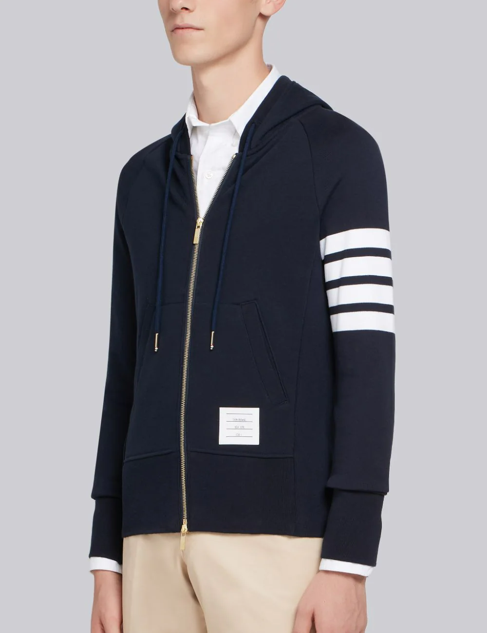 Thom Browne Engineered 4-Bar Zip Hoodie Navy