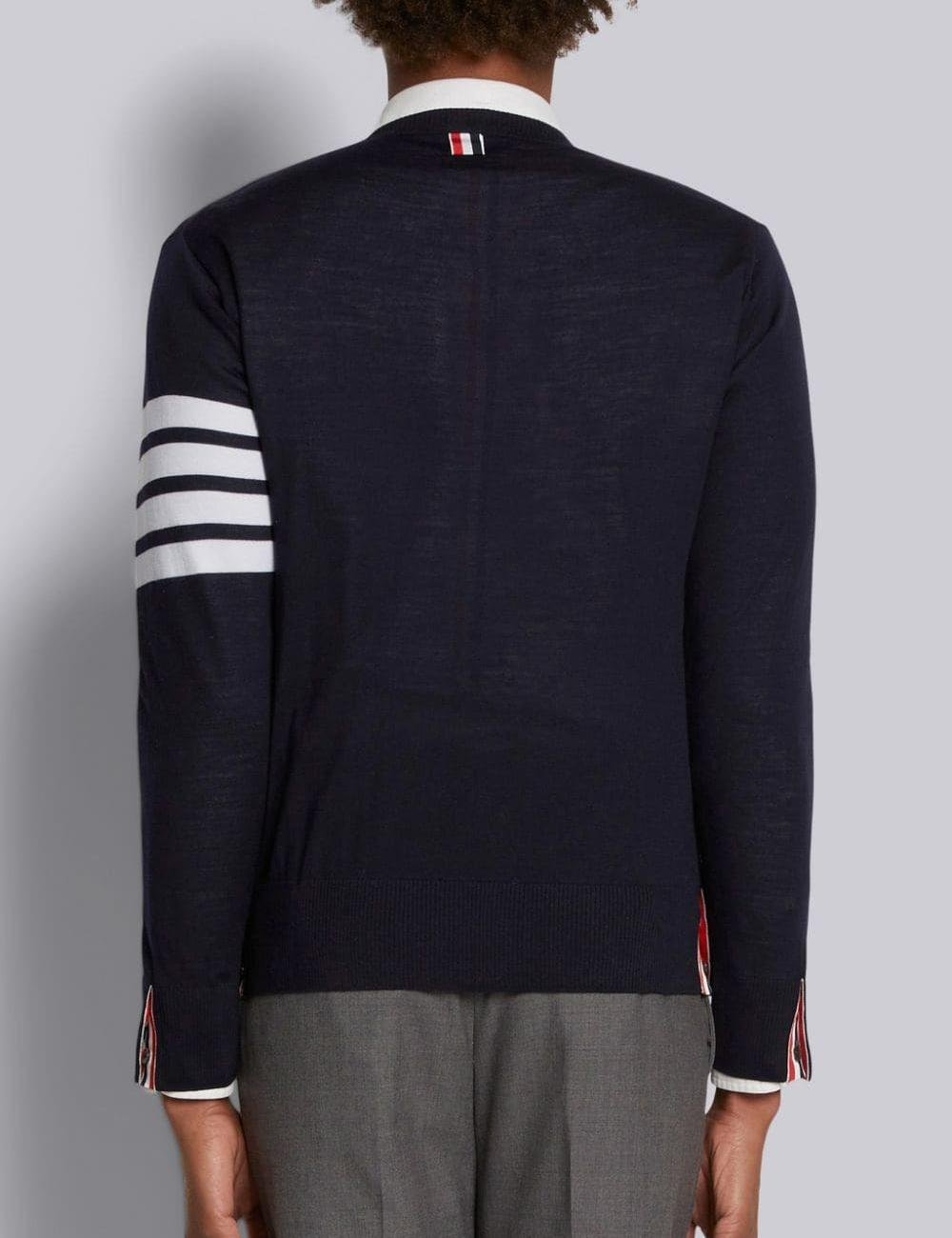 NAVY FINE MERINO WOOL 4-BAR CREW NECK PULLOVER NAVY