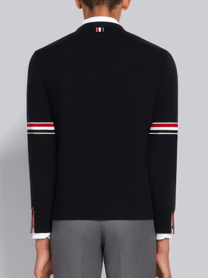 NAVY COTTON MILANO STITCH STRIPE ARMBAND CREWNECK PULLOVER