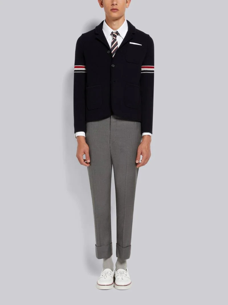 NAVY TEXTURED JACQUARD STRIPE ARMBAND JACKET
