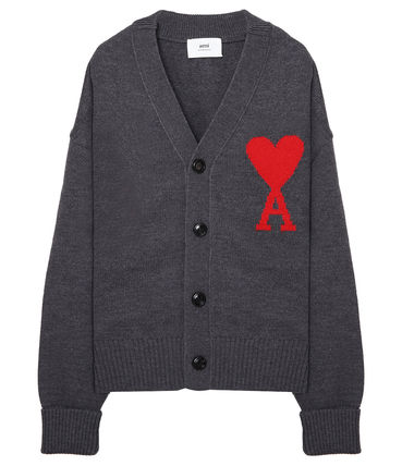 Heart Intarsia Virgin Wool Oversized Cardigan 