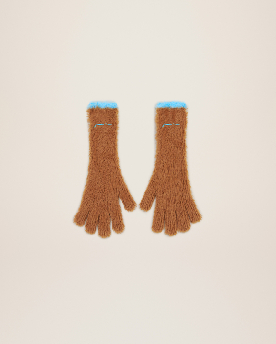 Logo Embroidery Gloves Light Blue/Brown