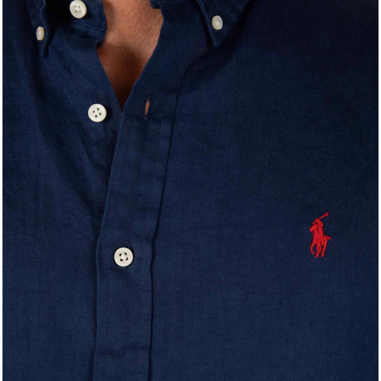 Pony logo embroidered linen shirt 