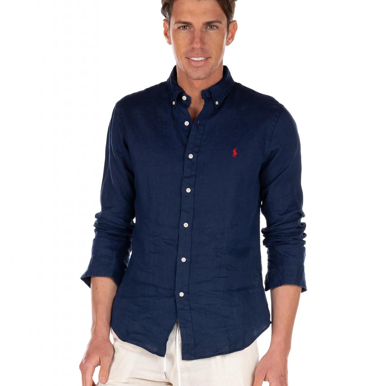 Pony logo embroidered linen shirt 