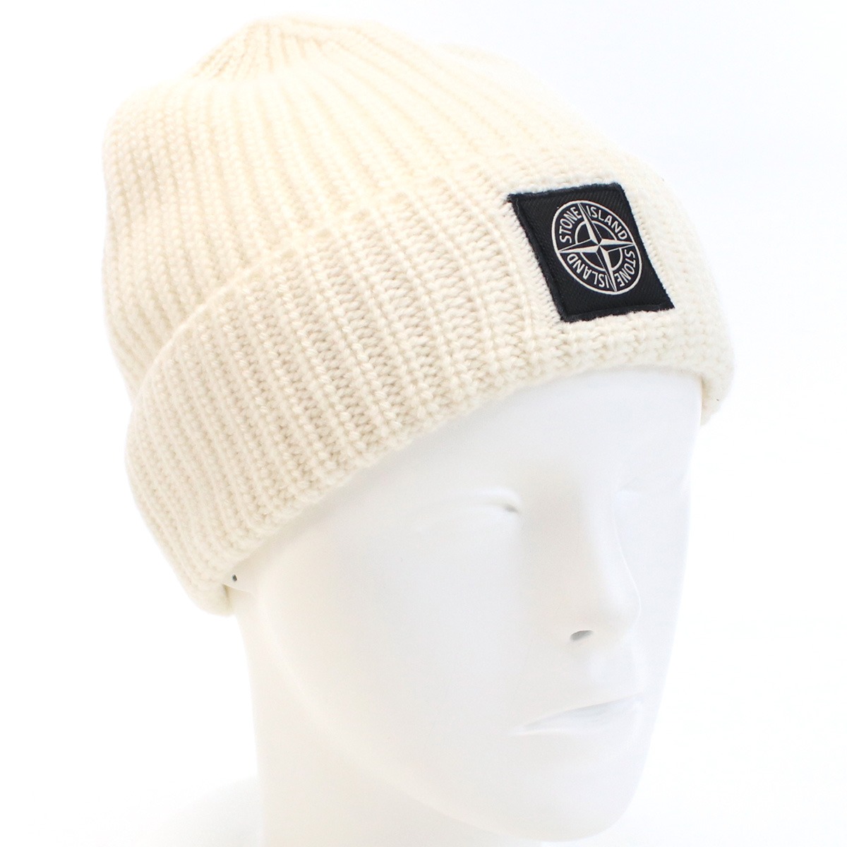 Logo patch ribbed wool beanie ( White)