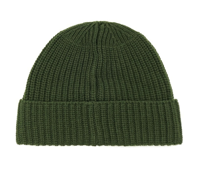Logo patch ribbed wool beanie (Olive)