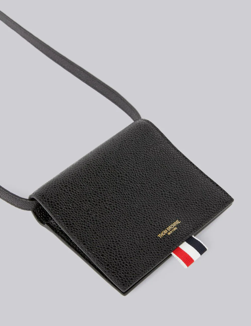 BLACK PEBBLED CALFSKIN CROSSBODY CARD HOLDER