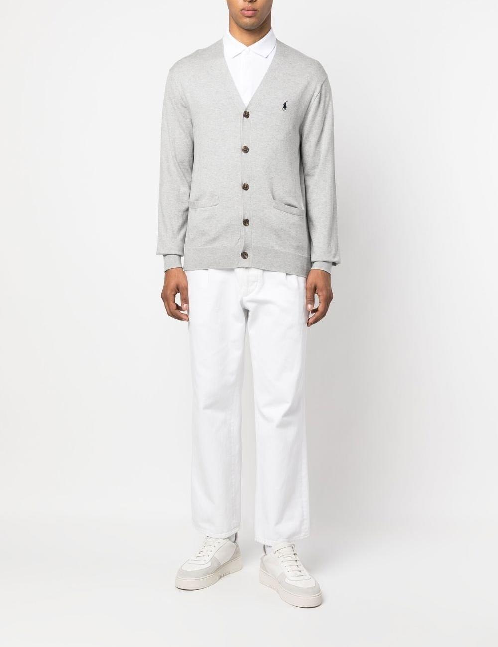 Pony Logo Embroidered Cardigan - Gray