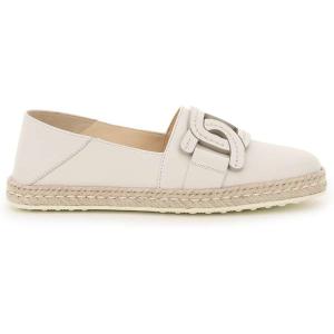 Chain buckle espadrille and leather slip-ons