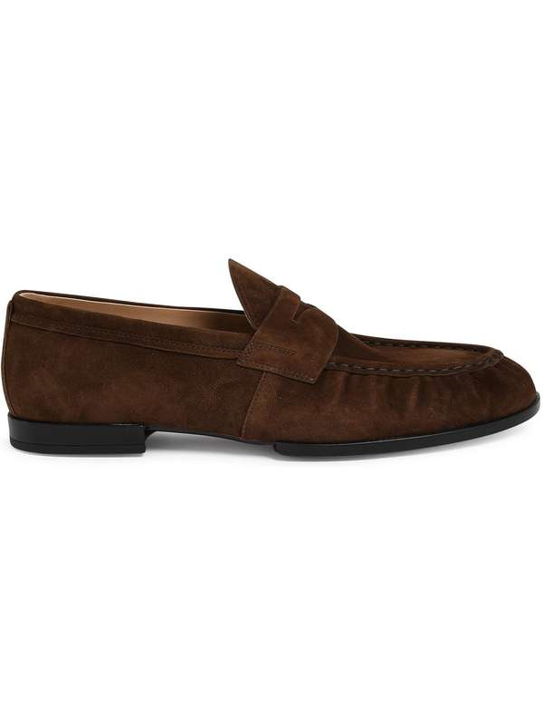 Brown suede penny loafers