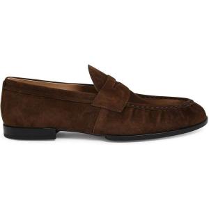 Brown suede penny loafers