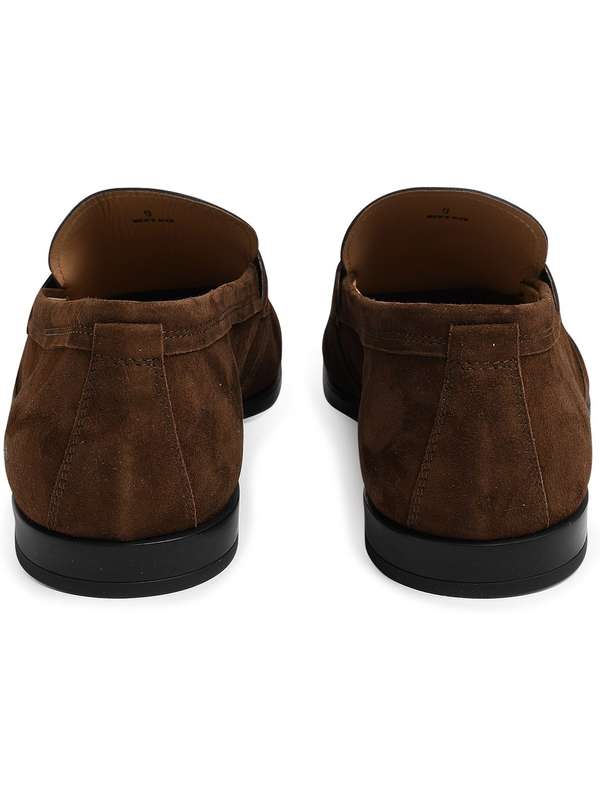 Brown suede penny loafers