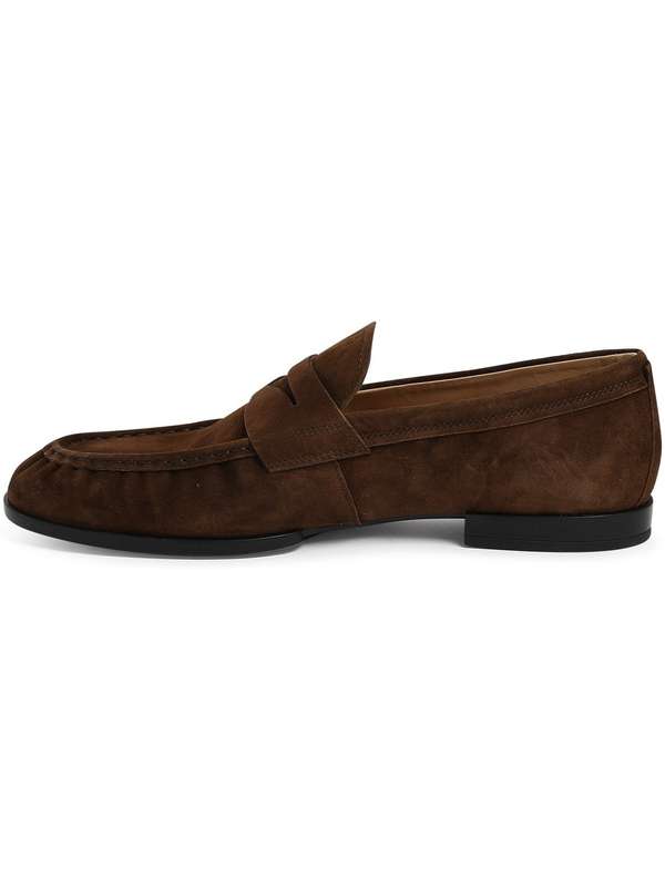 Brown suede penny loafers