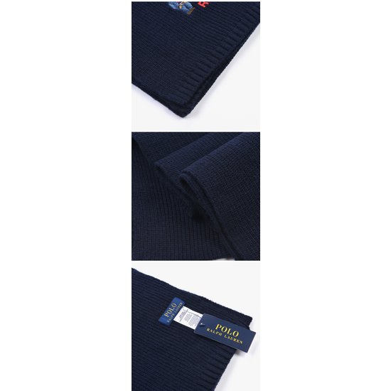 Denim Jean Bear Embroidery Wool Muffler - Navy 