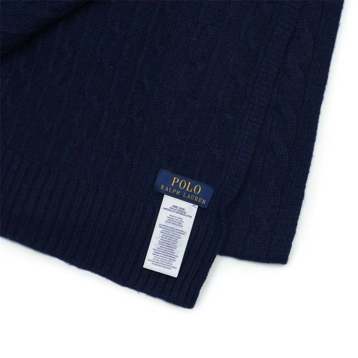 Pony Logo Embroidery Cable Knit Wool Muffler - Navy 
