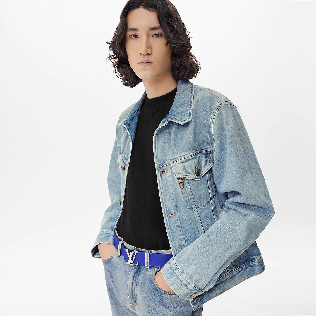 LV INITIALS 40MM REVERSIBLE BELT - Blue