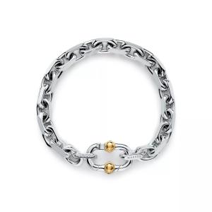 Tiffany & Co. Tiffany 1837 Makers Wide Chain Bracelet Silver & Yellow Gold
