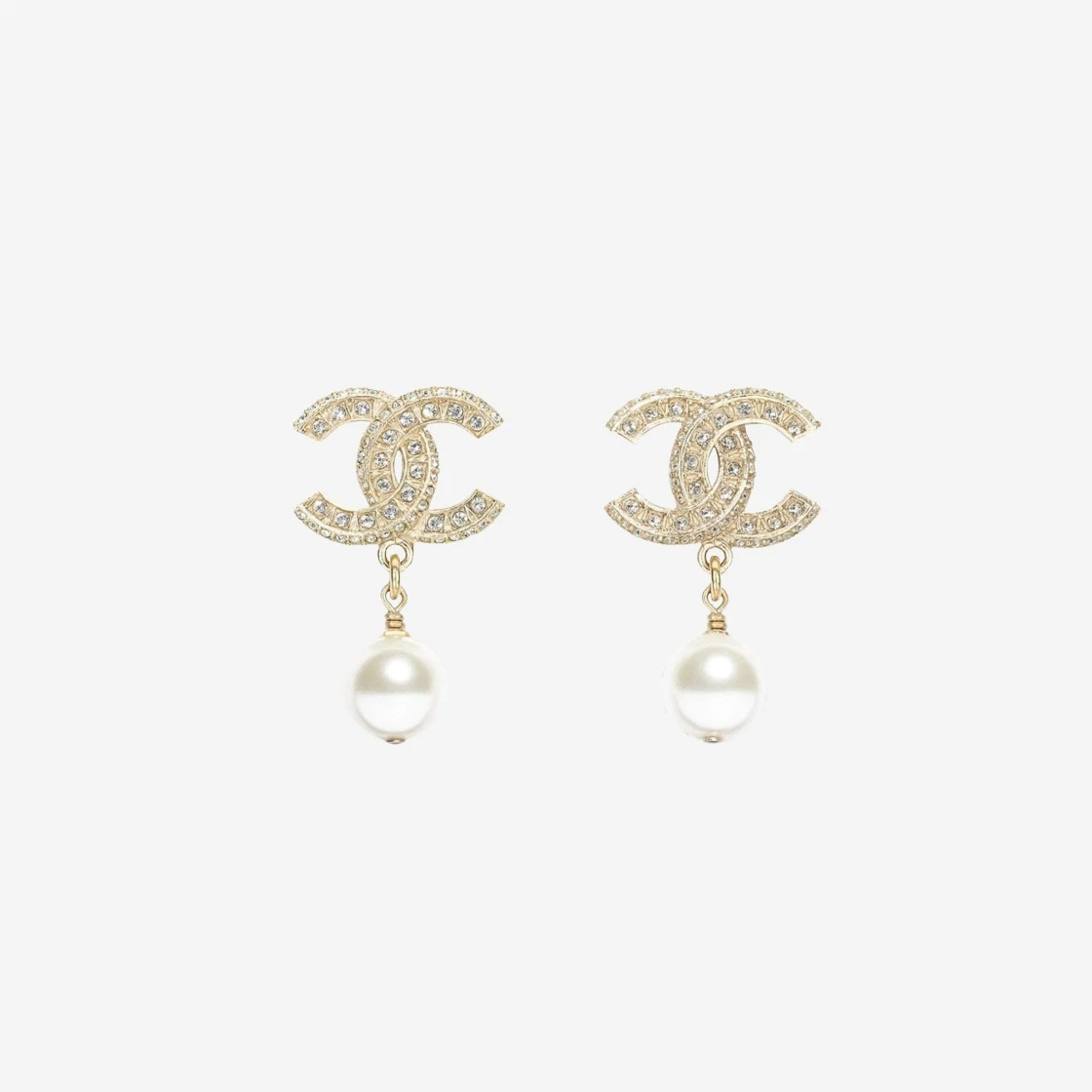 (W) Chanel Earrings Metal Glass Pearls & Gold Crystal