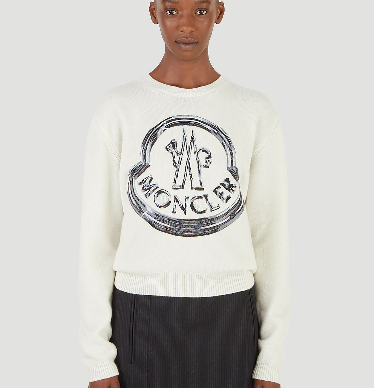 Moncler Intarsia Crewneck Sweater in White