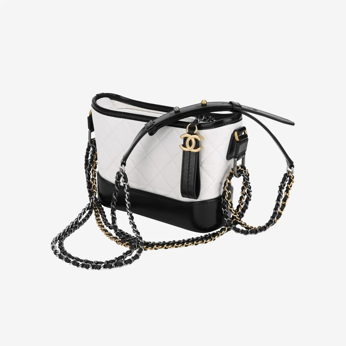 Chanel Gabrielle Small Hobo Bag Aged Calfskin & Gold White Black