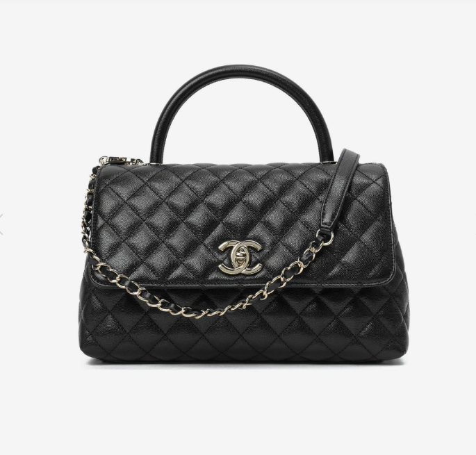 Chanel Medium Flap Bag with Top Handle Grained Calfskin & Gold Black