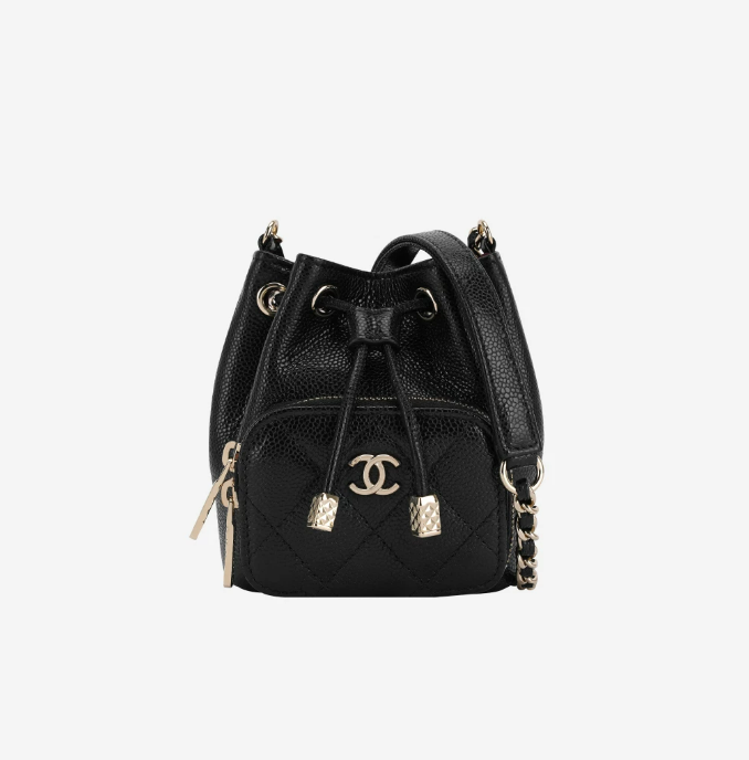 Chanel Mini Bucket with Chain Grained Calfskin & Gold Black