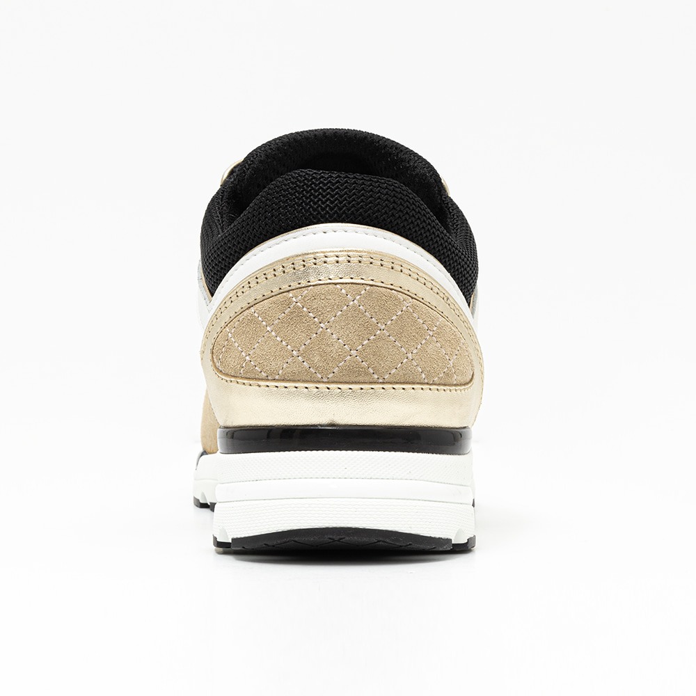 Chanel Sneakers Calfskin Fabric & White Black Beige Gold