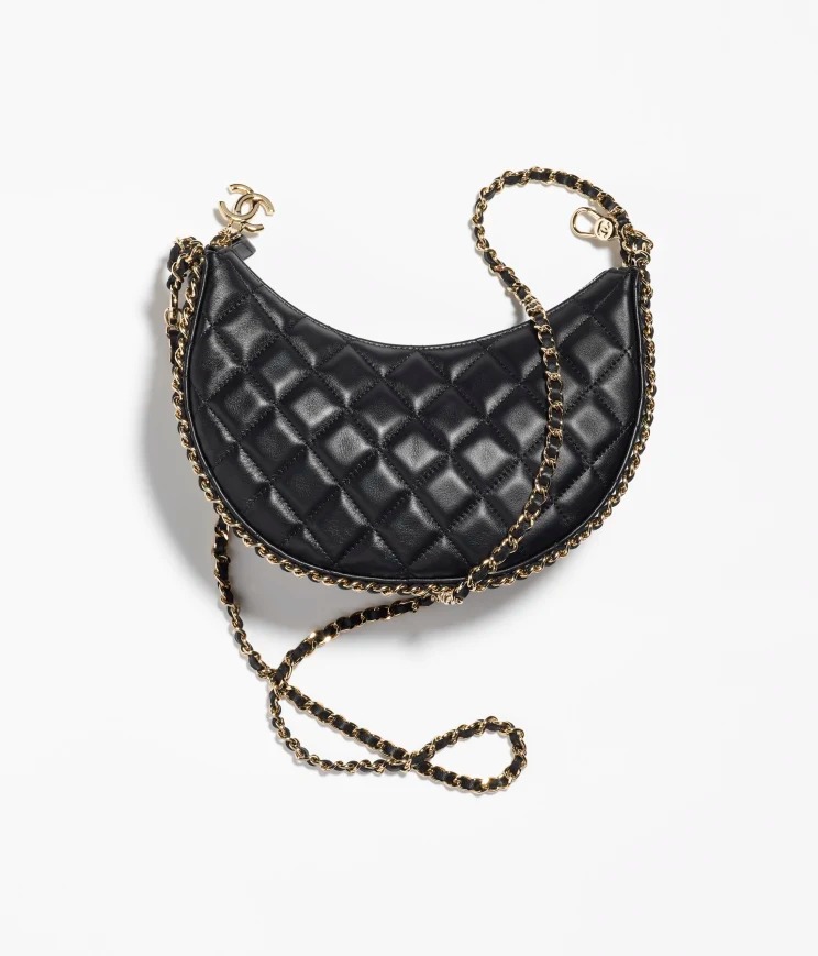 Chanel Small Hobo Bag Lambskin & Shiny Light Gold Black