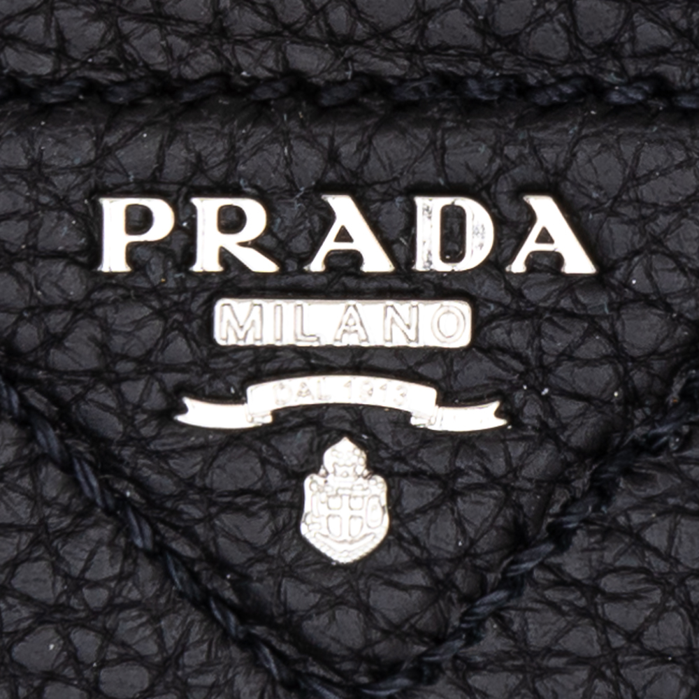 Prada Triangle Logo Stitch Black Card Wallet 