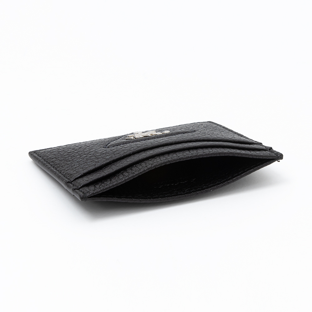 Prada Triangle Logo Stitch Black Card Wallet 