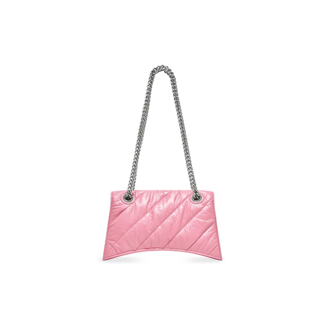 Small Chain Bag in Pink Crushed Calfskin and Aged Silver Hardware Quilted Crush