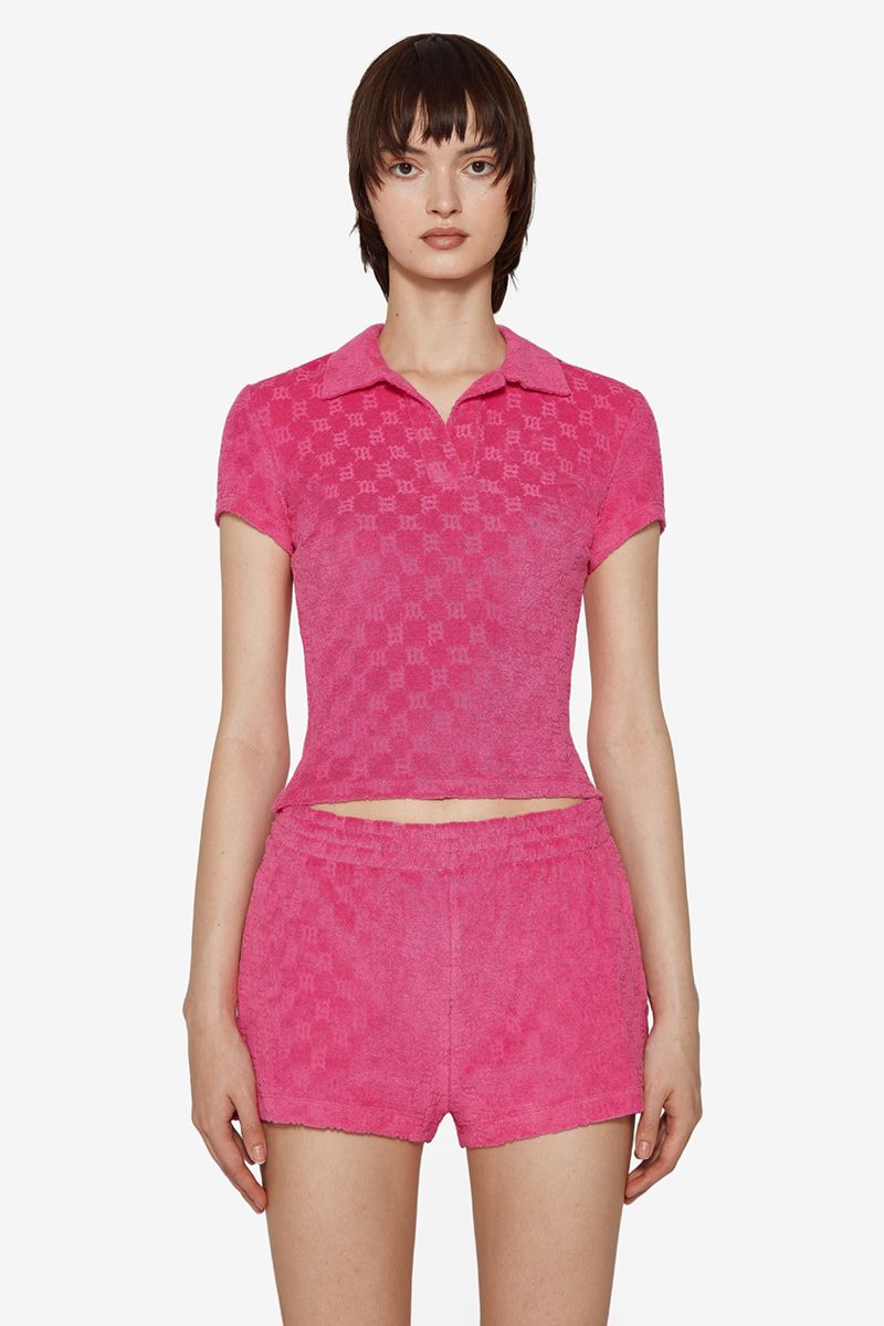 Towelling Monogram Tight Polo Fuchsia