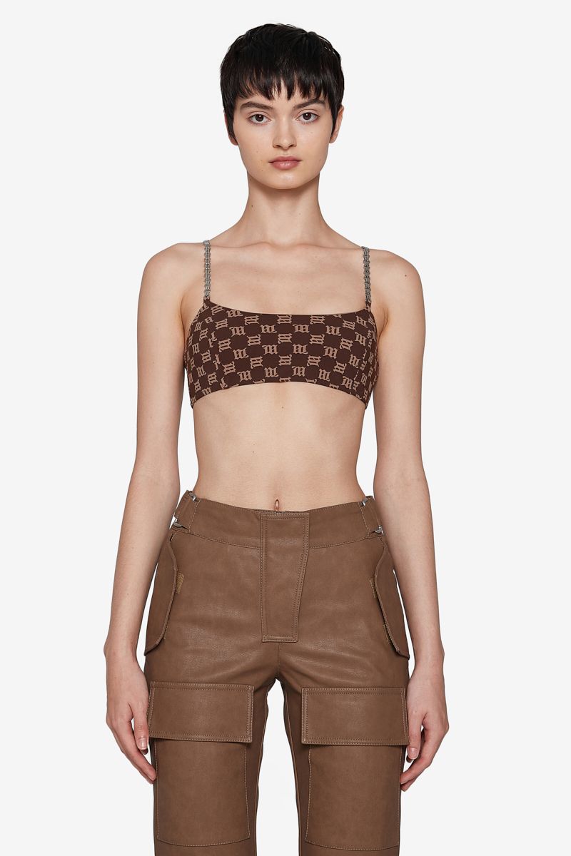 Monogram Spaghetti Bralette Brown