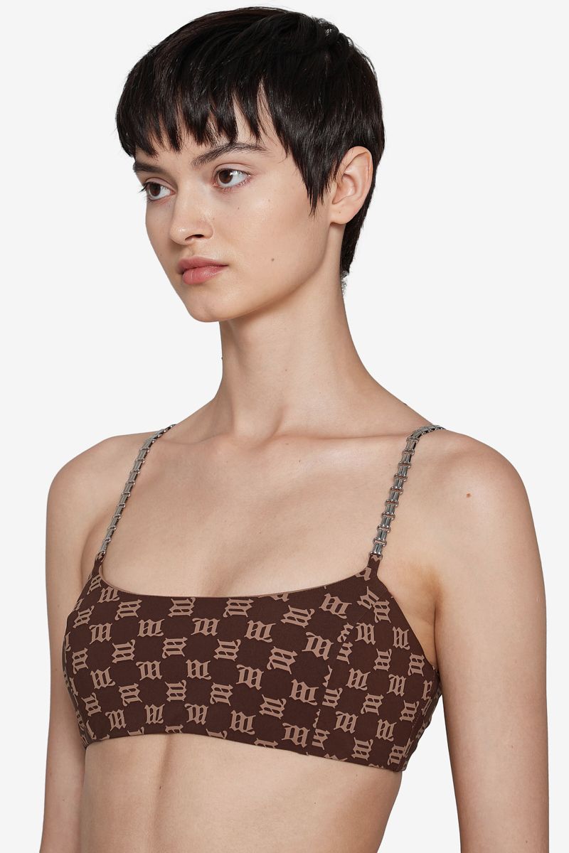 Monogram Spaghetti Bralette Brown